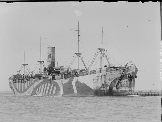 HMAT A33 Ayrshire, in dazzle camouflage livery
